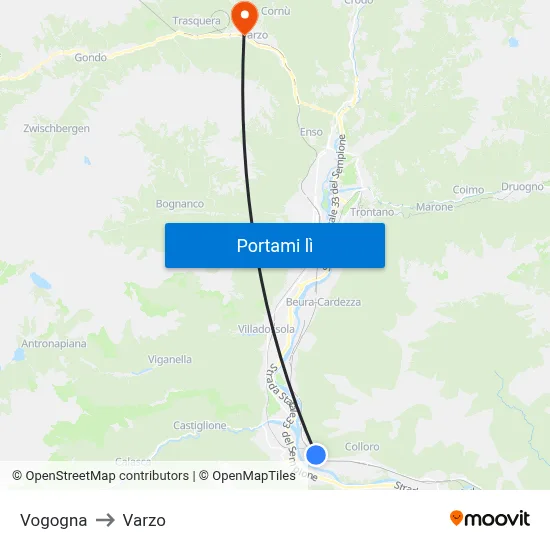 Vogogna to Varzo map