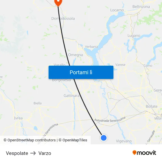 Vespolate to Varzo map