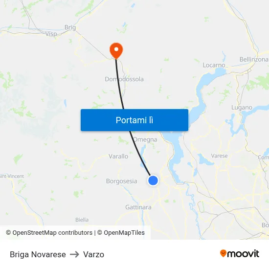 Briga Novarese to Varzo map