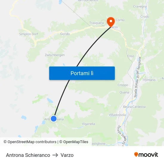 Antrona Schieranco to Varzo map