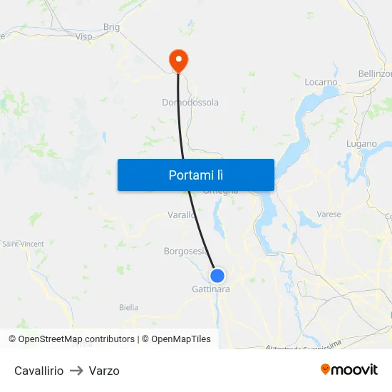 Cavallirio to Varzo map