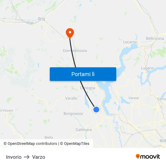 Invorio to Varzo map