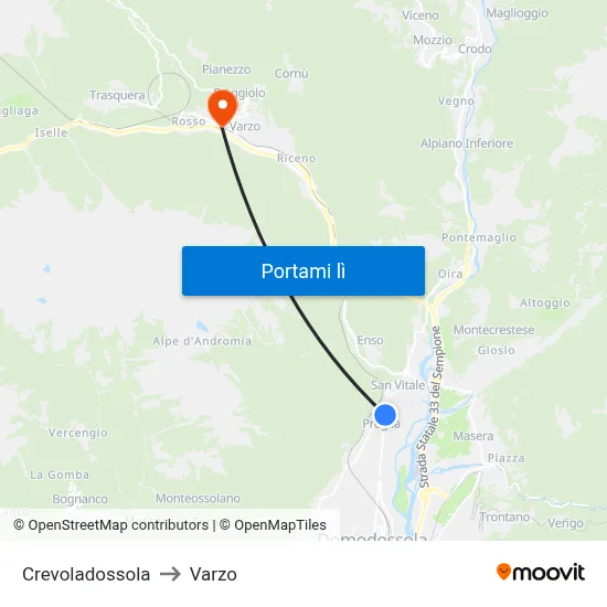 Crevoladossola to Varzo map