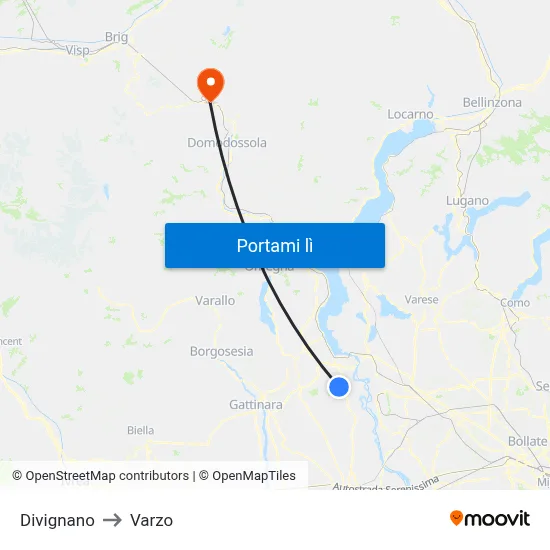 Divignano to Varzo map