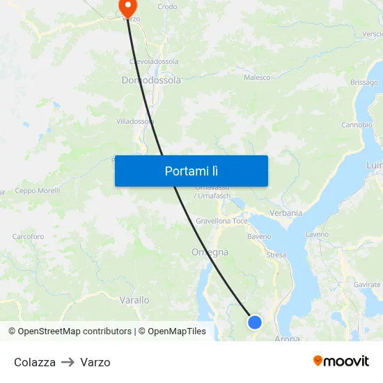 Colazza to Varzo map