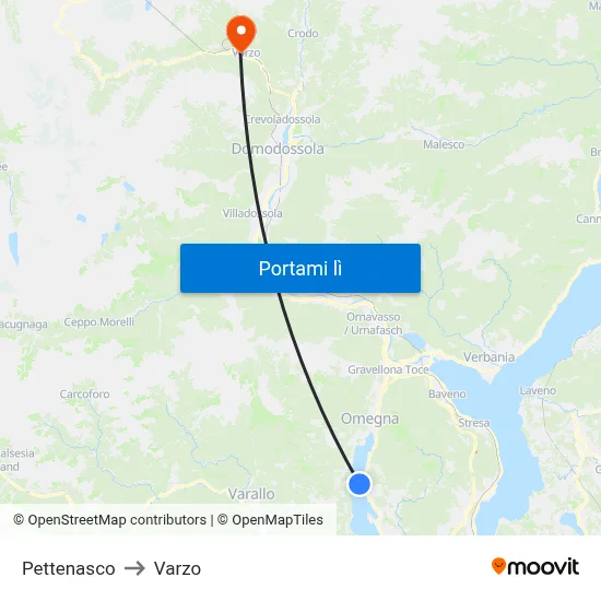 Pettenasco to Varzo map