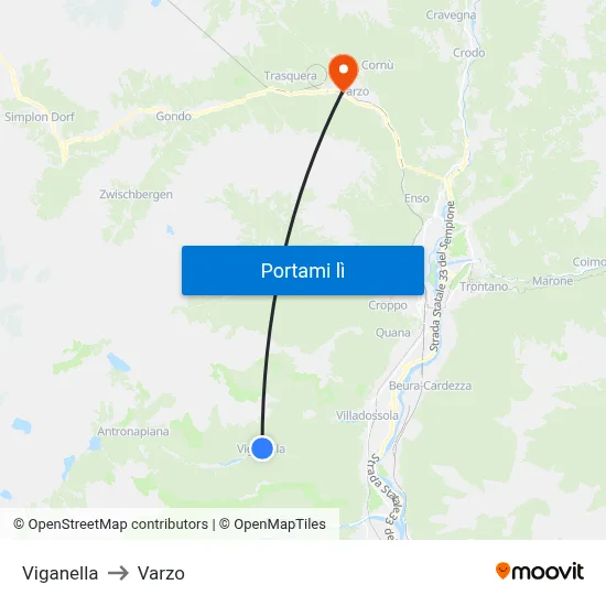 Viganella to Varzo map