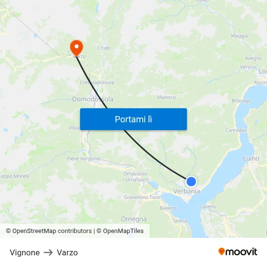 Vignone to Varzo map