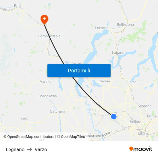 Legnano to Varzo map