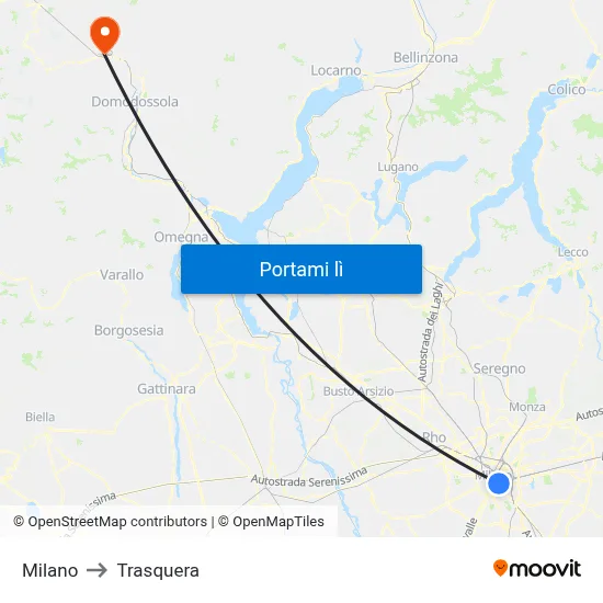 Milano to Trasquera map