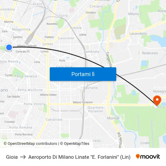 Gioia to Aeroporto Di Milano Linate "E. Forlanini" (Lin) map