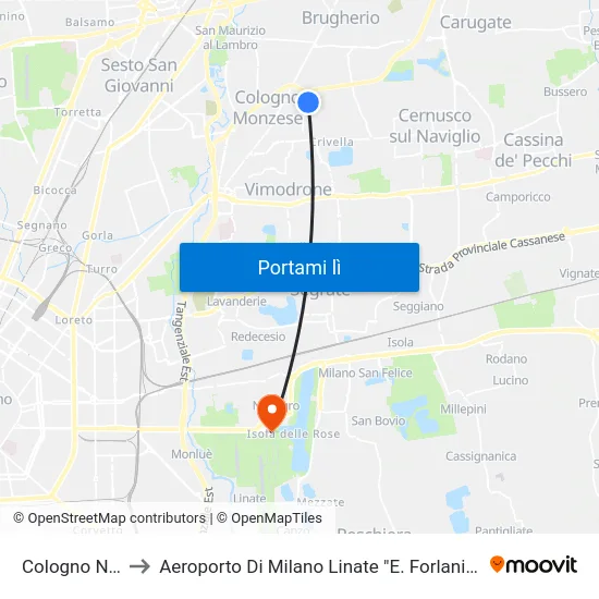Cologno Nord to Aeroporto Di Milano Linate "E. Forlanini" (Lin) map