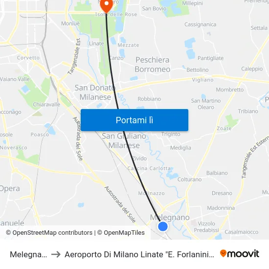 Melegnano to Aeroporto Di Milano Linate "E. Forlanini" (Lin) map
