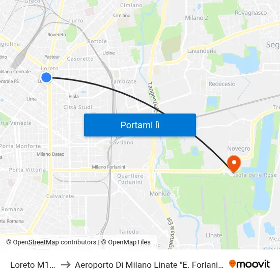 Loreto M1 M2 to Aeroporto Di Milano Linate "E. Forlanini" (Lin) map