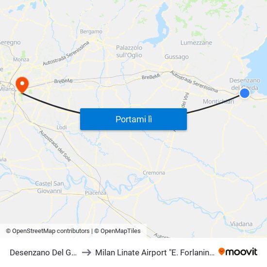Desenzano Del Garda to Milan Linate Airport "E. Forlanini" (Lin) map