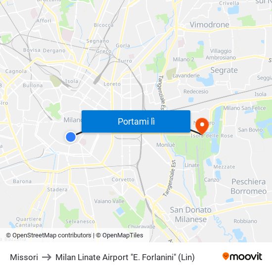 Missori to Milan Linate Airport "E. Forlanini" (Lin) map