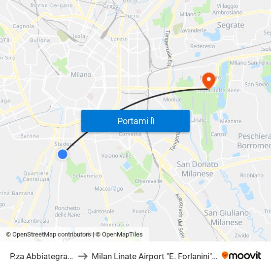 P.za Abbiategrasso to Milan Linate Airport "E. Forlanini" (Lin) map