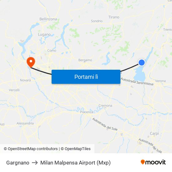 Gargnano to Milan Malpensa Airport (Mxp) map