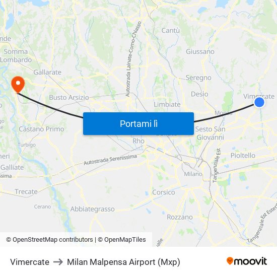 Vimercate to Milan Malpensa Airport (Mxp) map