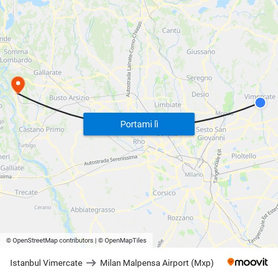 Istanbul Vimercate to Milan Malpensa Airport (Mxp) map