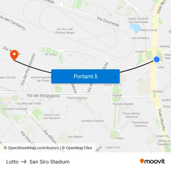 Lotto to San Siro Stadium map