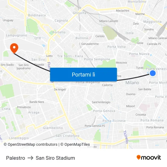 Palestro to San Siro Stadium map