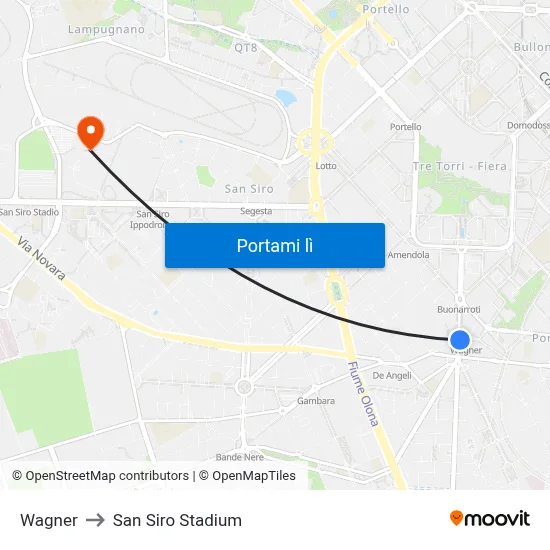 Wagner to San Siro Stadium map