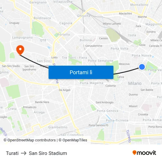 Turati to San Siro Stadium map