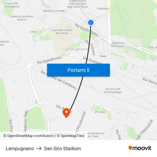 Lampugnano to San Siro Stadium map