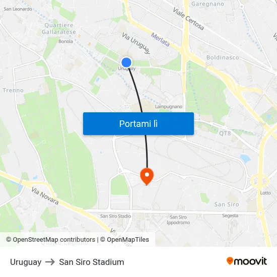 Uruguay to San Siro Stadium map