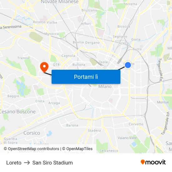 Loreto to San Siro Stadium map