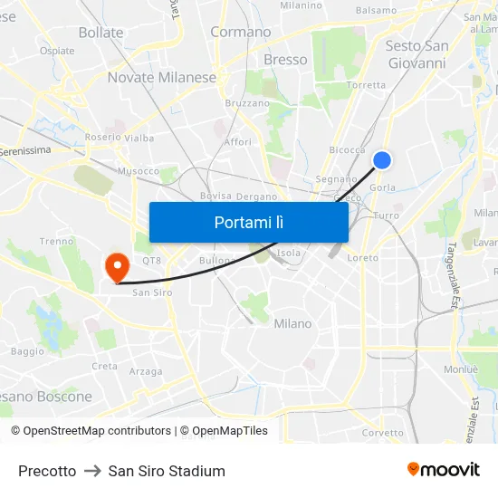 Precotto to San Siro Stadium map