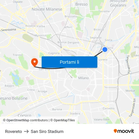 Rovereto to San Siro Stadium map