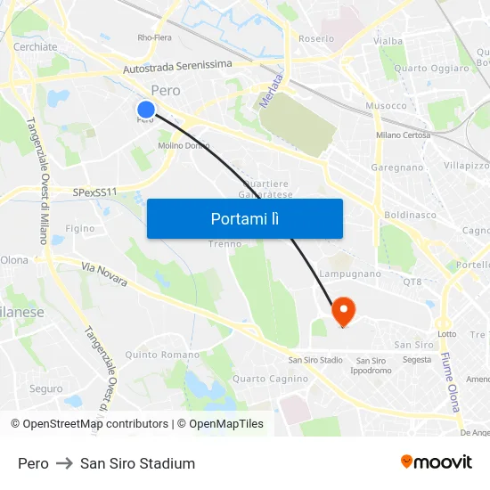 Pero to San Siro Stadium map