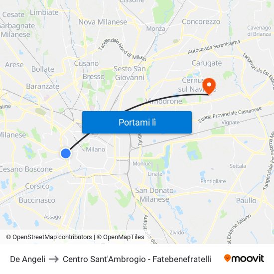 De Angeli to Centro Sant'Ambrogio - Fatebenefratelli map