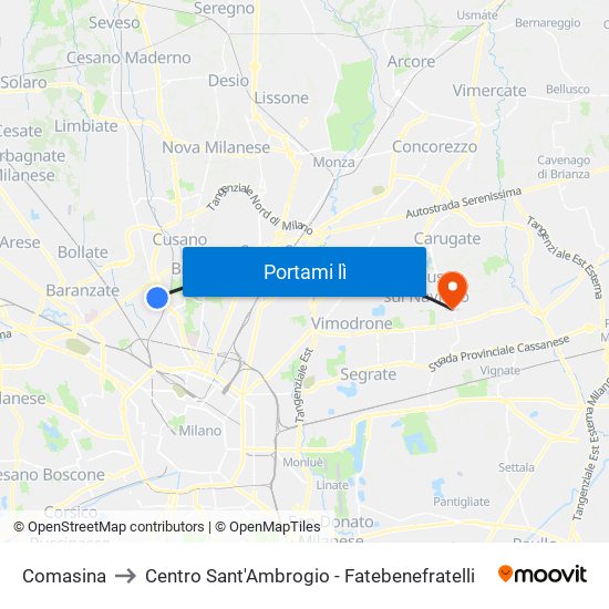 Comasina to Centro Sant'Ambrogio - Fatebenefratelli map