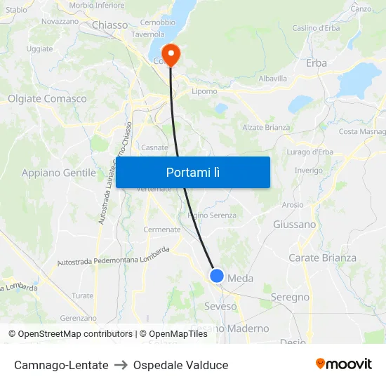 Camnago-Lentate to Ospedale Valduce map