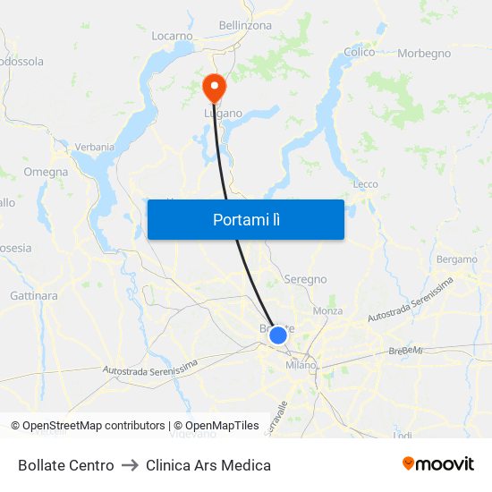 Bollate Centro to Clinica Ars Medica map