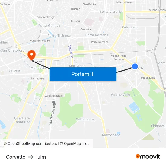Corvetto to Iulm map