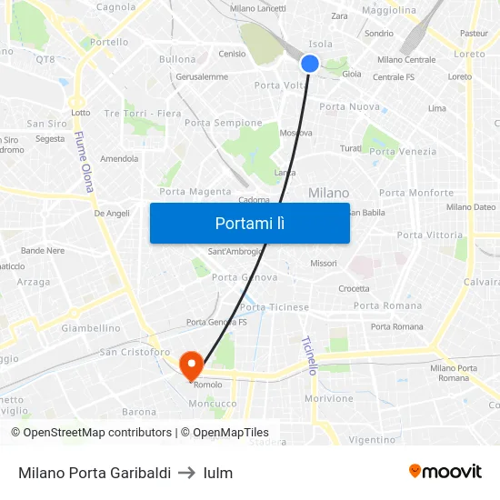 Milano Porta Garibaldi to Iulm map