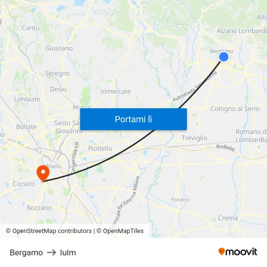 Bergamo to Iulm map