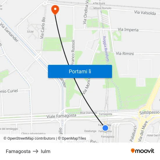 Famagosta to Iulm map