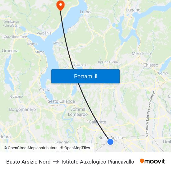 Busto Arsizio Nord to Istituto Auxologico Piancavallo map