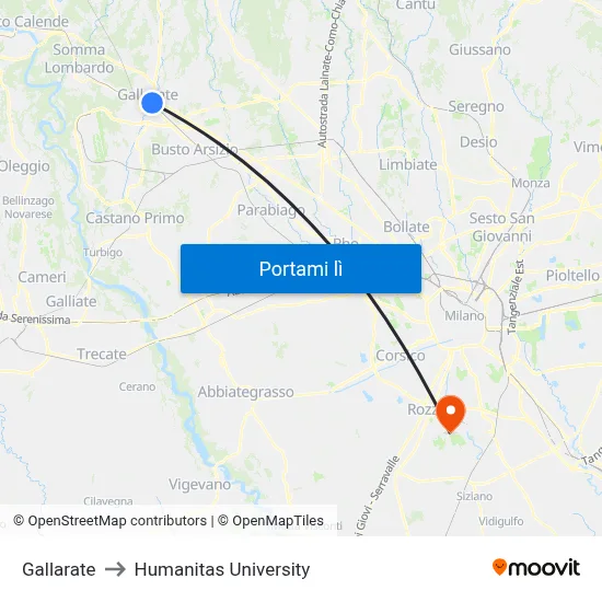 Gallarate to Humanitas University map