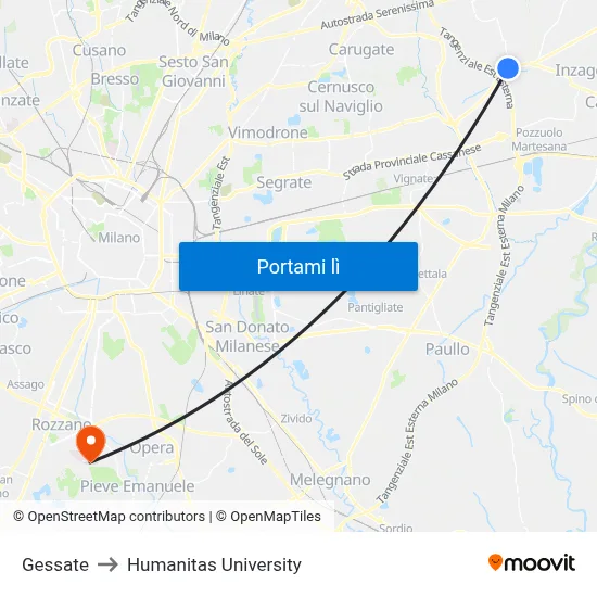 Gessate to Humanitas University map