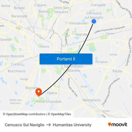 Cernusco Sul Naviglio to Humanitas University map