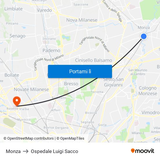 Monza to Ospedale Luigi Sacco map