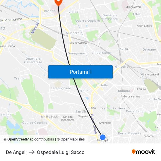 De Angeli to Ospedale Luigi Sacco map