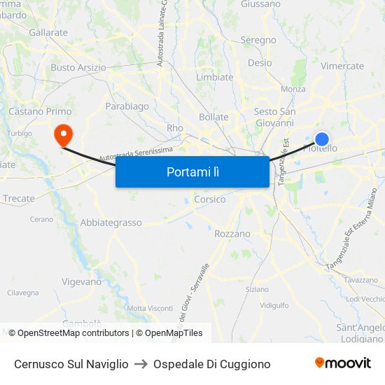 Cernusco Sul Naviglio to Ospedale Di Cuggiono map