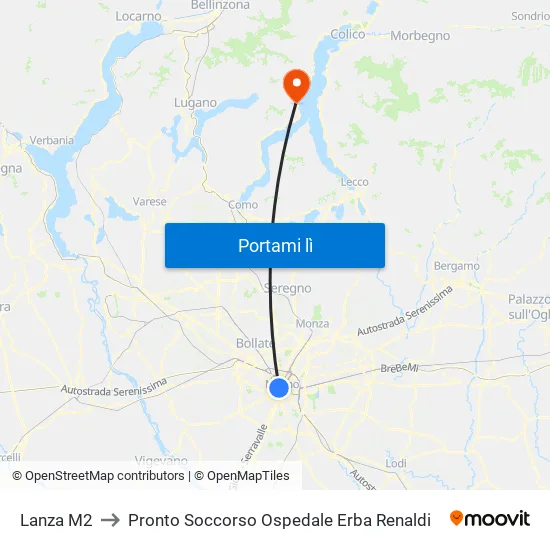 Lanza M2 to Pronto Soccorso Ospedale Erba Renaldi map